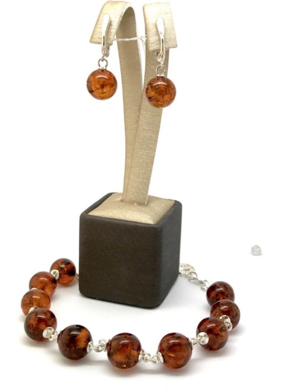 VINTAGE NATURAL BALTIC AMBER BRACELET LATCH BACK EARRINGS STERLING SILVER SET
